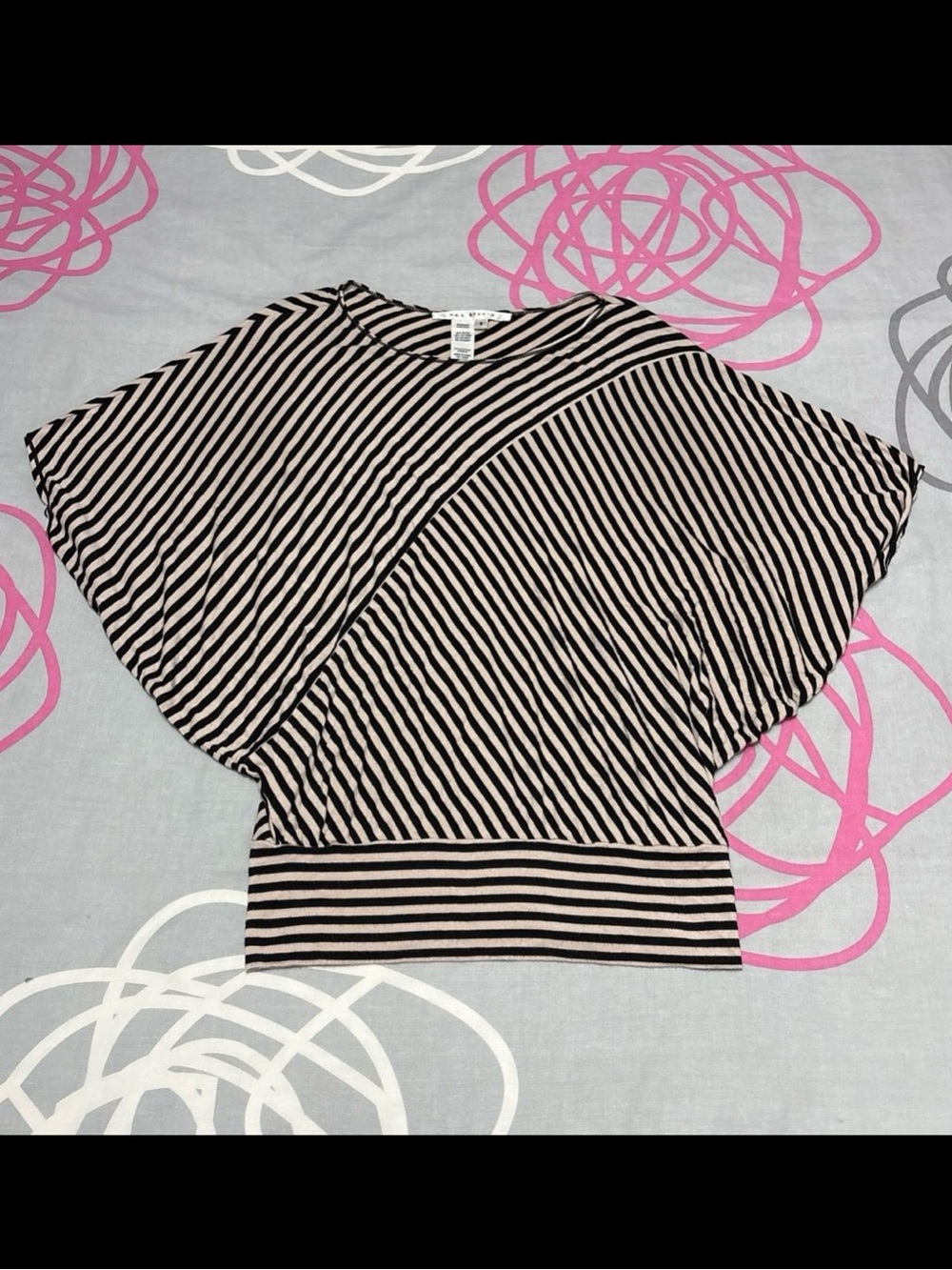 Max Studio Black and Tan Striped Dolman Top
